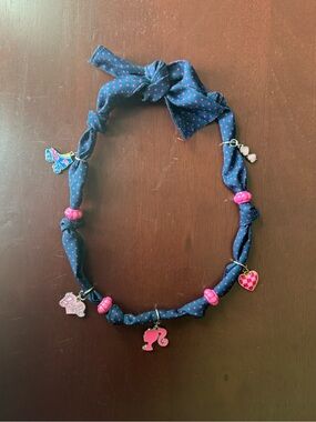 Barbie Scarf Necklace Navy Polka Dot Necklace with Pink Charms Barbiecore